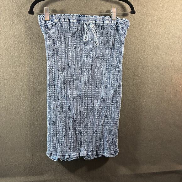 women chambray denim dress medium blue western festival boho hippie cowgirl - Picture 1 of 5